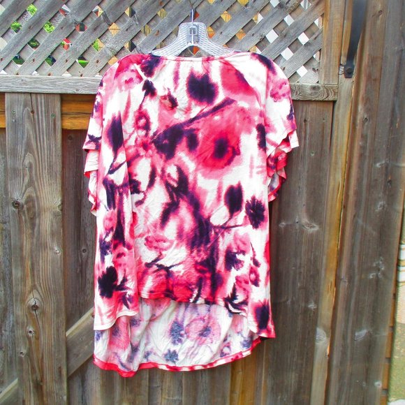 INC Pink Purple & White Poppy Print Tee 1X NEW - Picture 7 of 8
